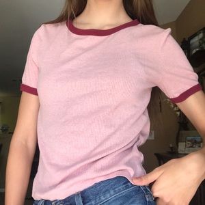 Solid Pink Shirt With Maroon Sleeves and Collar💖